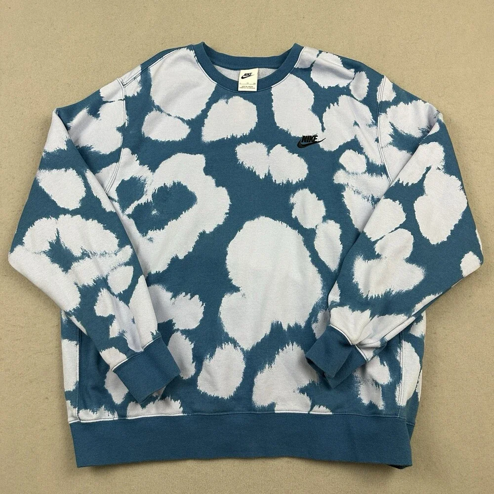 Nike Sweatshirt Men Extra Large Blue Abstract Cloud Crewneck Pullover Swoosh XL
